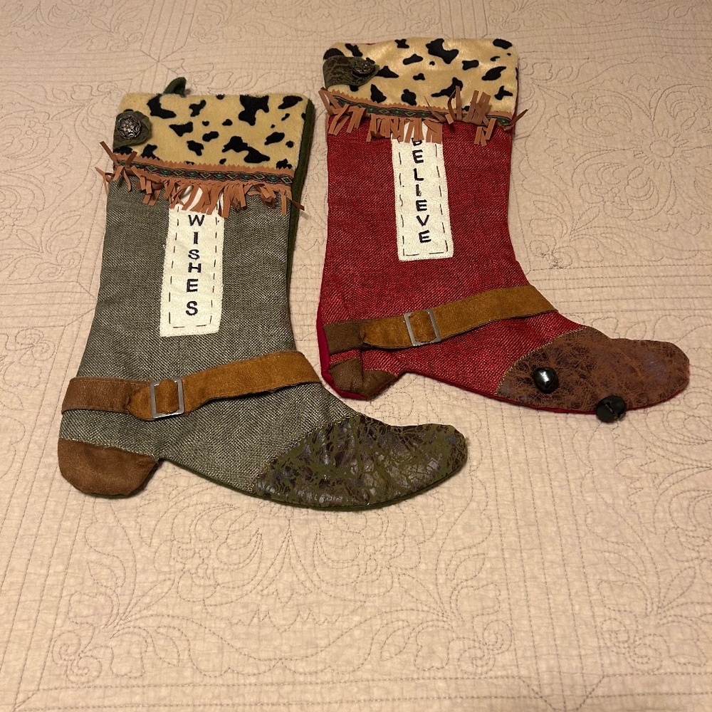 Cowboy Boots Christmas Stockings- Set of 2